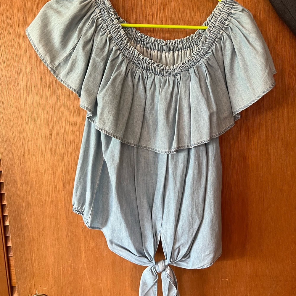 Light Blue Off-Shoulder Ruffle Top